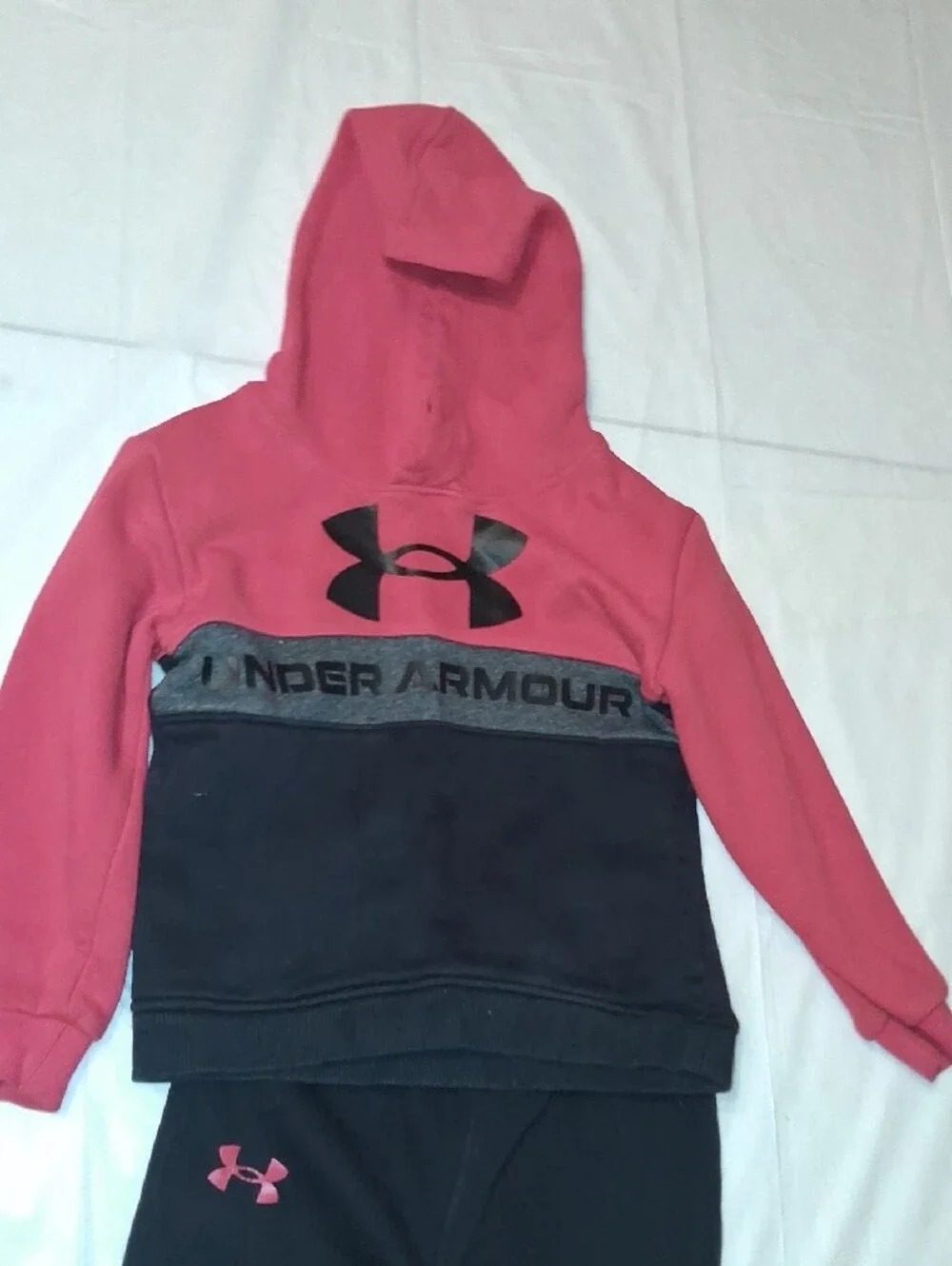 Under Armour Girls Pink and Black Colorblock Hoodie Pullover